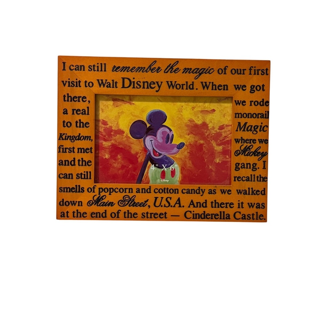 Disney World Magic Kingdom Mickey Mouse Wood Photo Frame 4x6 Main Street USA